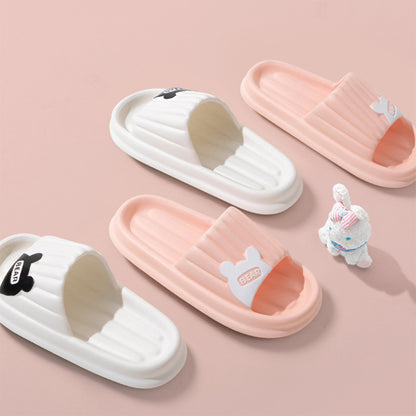 Bear Slippers For Women Summer Indoor Solid Color Striped Thick-Soled Anti-Slip Home Slippers Couples Floor Bathroom House Shoes